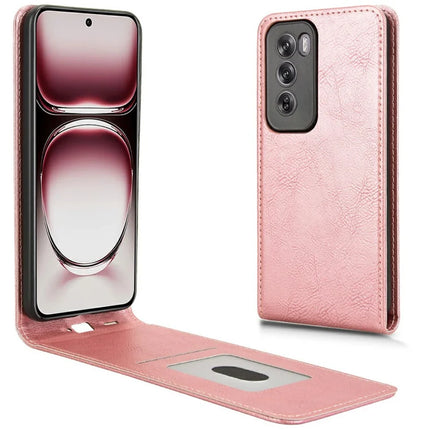 For Oppo Reno12 Pro 5G (Global) Case with Card Slot Magnetic Vertical Flip Leather Phone Cover - Rose Gold