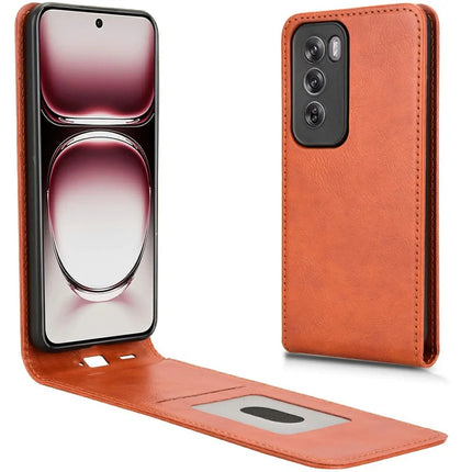For Oppo Reno12 Pro 5G (Global) Case with Card Slot Magnetic Vertical Flip Leather Phone Cover - Orange