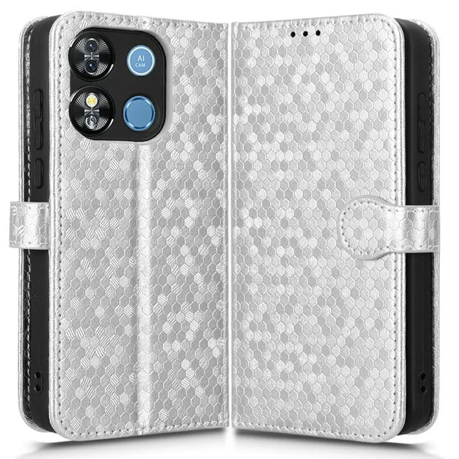 Wallet Phone Case for Oukitel C57 Pro / C57s / BLU 11S Dot Pattern Imprint PU Leather Cover - Silver
