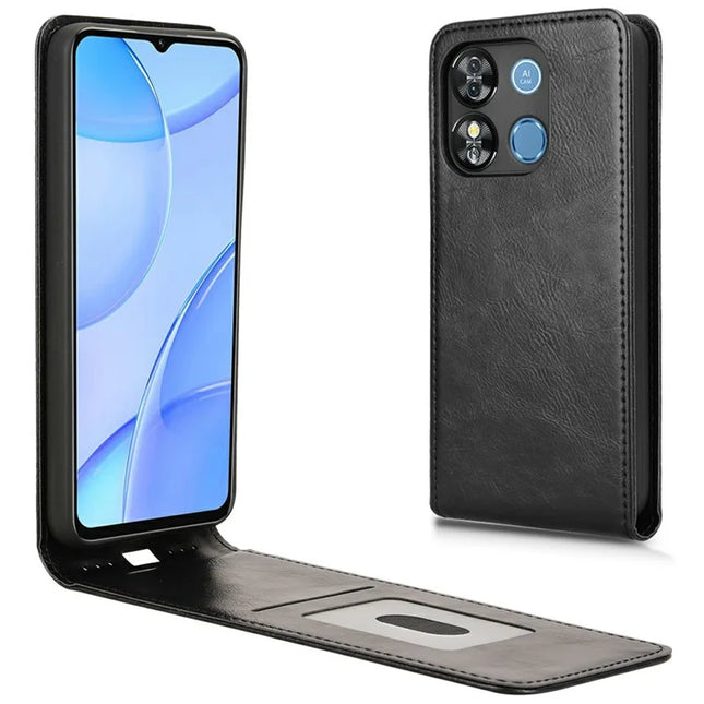 Leather Case for Oukitel C57 Pro / C57s / BLU 11S Card Slot Magnetic Vertical Flip Phone Cover - Black