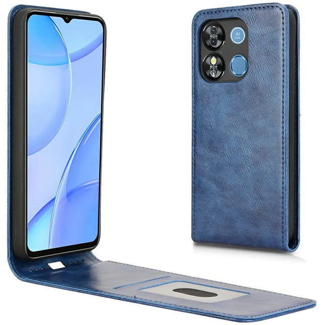 Leather Case for Oukitel C57 Pro / C57s / BLU 11S Card Slot Magnetic Vertical Flip Phone Cover - Dark Blue