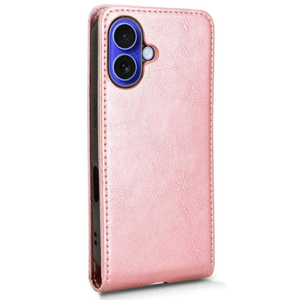 For iPhone 16 Plus Case with Card Slot Magnetic Vertical Flip Leather Phone Cover