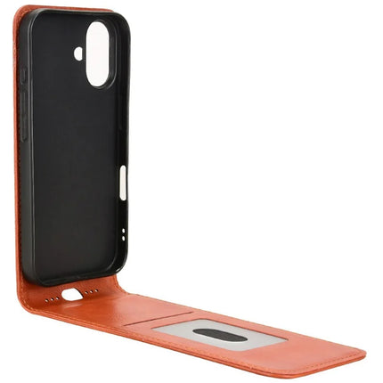 For iPhone 16 Plus Case with Card Slot Magnetic Vertical Flip Leather Phone Cover