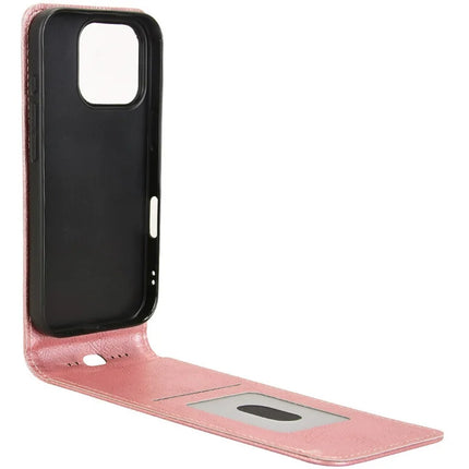 For iPhone 16 Pro Case with Card Slot Magnetic Vertical Flip Leather Phone Cover