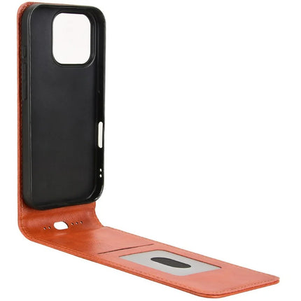 For iPhone 16 Pro Case with Card Slot Magnetic Vertical Flip Leather Phone Cover