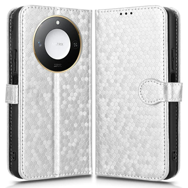 For Honor X9c Smart 5G / X60 5G Wallet Case Dot Pattern Imprint PU Leather Phone Cover - Silver