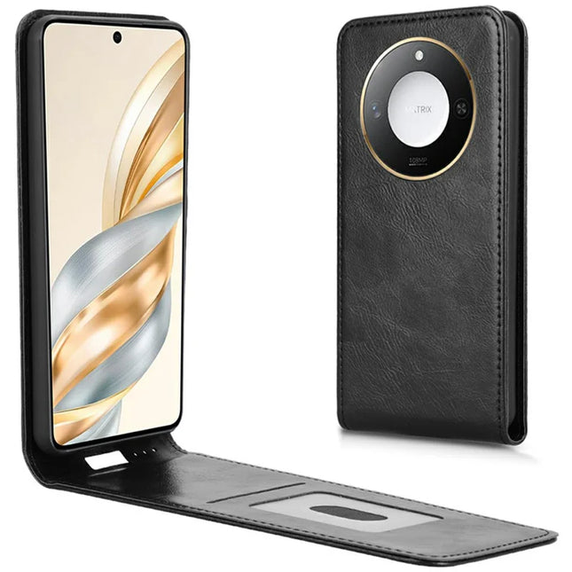 For Honor X9c Smart 5G / X60 5G Case with Card Slot Magnetic Vertical Flip Leather Phone Cover - Black