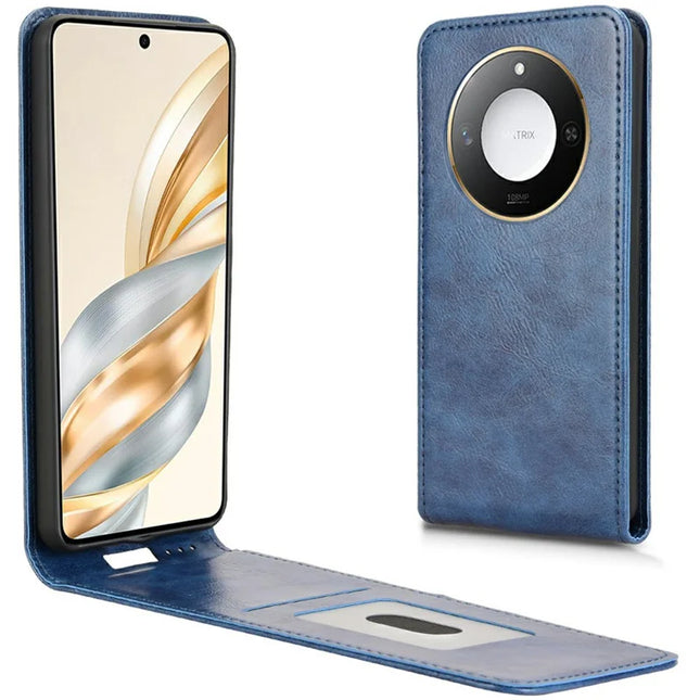 For Honor X9c Smart 5G / X60 5G Case with Card Slot Magnetic Vertical Flip Leather Phone Cover - Dark Blue