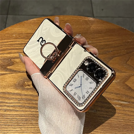 For Huawei nova Flip 5G Case Ring Holder Rhinestone Decor PU Leather PC Folding Phone Cover - Yellow