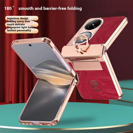 For Huawei Pocket 2 Case Ring Holder Rhinestone Decor PU Leather PC Folding Phone Cover