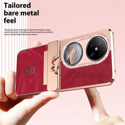For Huawei Pocket 2 Case Ring Holder Rhinestone Decor PU Leather PC Folding Phone Cover