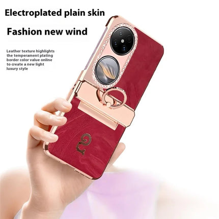 For Huawei Pocket 2 Case Ring Holder Rhinestone Decor PU Leather PC Folding Phone Cover