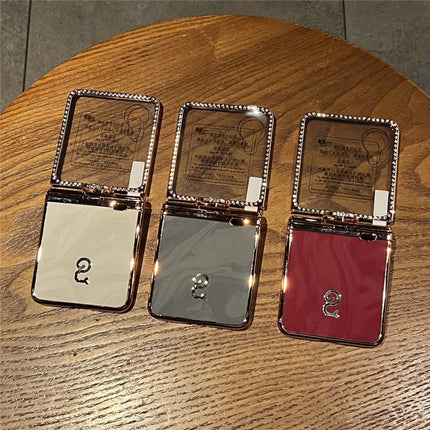 For Honor Magic V Flip 5G Case Ring Holder Rhinestone Decor PU Leather PC Folding Phone Cover