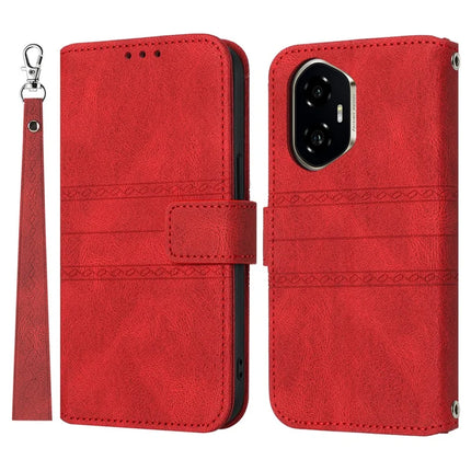 For Honor 300 Case Wallet Skin-Touch Leather Imprinted Phone Cover - Red
