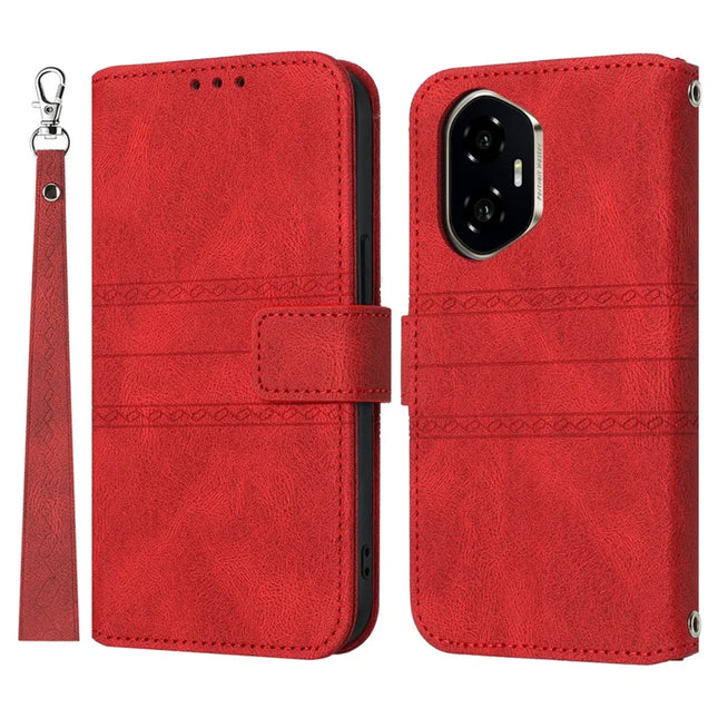For Honor 300 Case Wallet Skin-Touch Leather Imprinted Phone Cover - Red