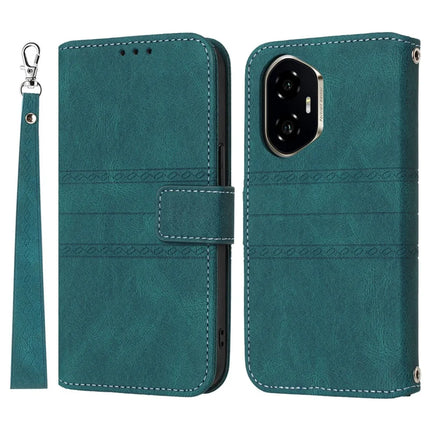 For Honor 300 Case Wallet Skin-Touch Leather Imprinted Phone Cover - Blackish Green