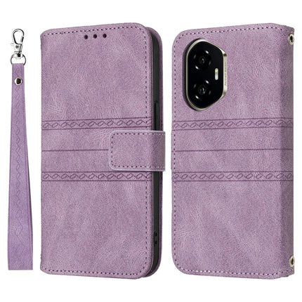 For Honor 300 Case Wallet Skin-Touch Leather Imprinted Phone Cover - Purple