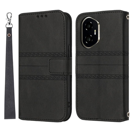 For Honor 300 Case Wallet Skin-Touch Leather Imprinted Phone Cover - Black