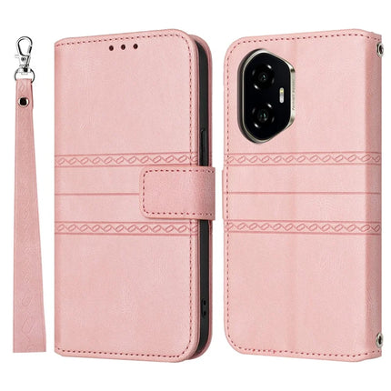 For Honor 300 Case Wallet Skin-Touch Leather Imprinted Phone Cover - Pink