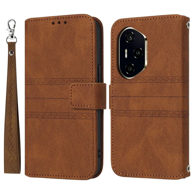 For Honor 300 Pro Case Wallet Skin-Touch Leather Imprinted Phone Cover - Brown