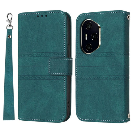 For Honor 300 Pro Case Wallet Skin-Touch Leather Imprinted Phone Cover - Blackish Green