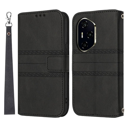 For Honor 300 Pro Case Wallet Skin-Touch Leather Imprinted Phone Cover - Black
