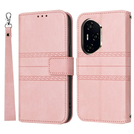 For Honor 300 Pro Case Wallet Skin-Touch Leather Imprinted Phone Cover - Pink