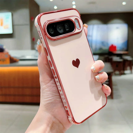 For Google Pixel 9 Pro XL Case TPU Phone Back Cover Electroplating Heart Pattern