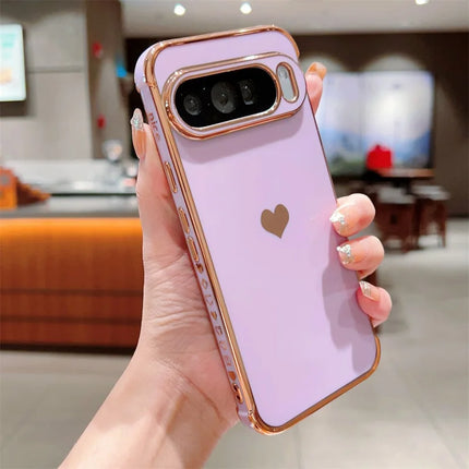 For Google Pixel 9 Pro XL Case TPU Phone Back Cover Electroplating Heart Pattern