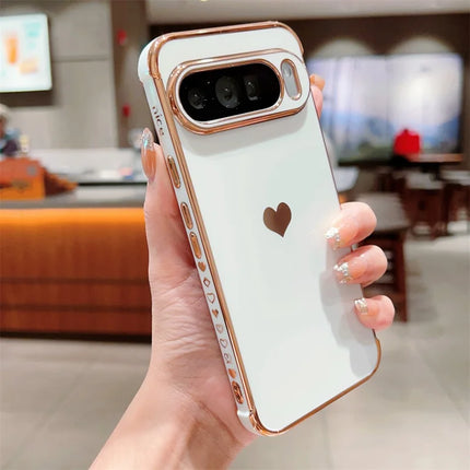 For Google Pixel 9 Pro XL Case TPU Phone Back Cover Electroplating Heart Pattern