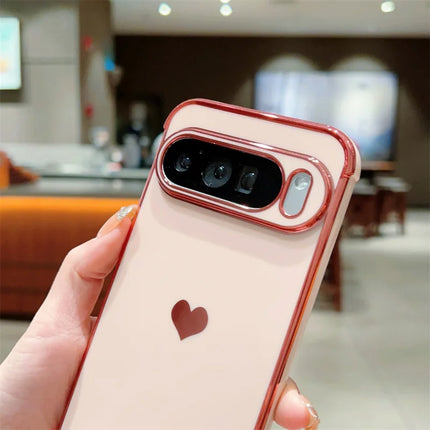 For Google Pixel 9 Pro XL Case TPU Phone Back Cover Electroplating Heart Pattern