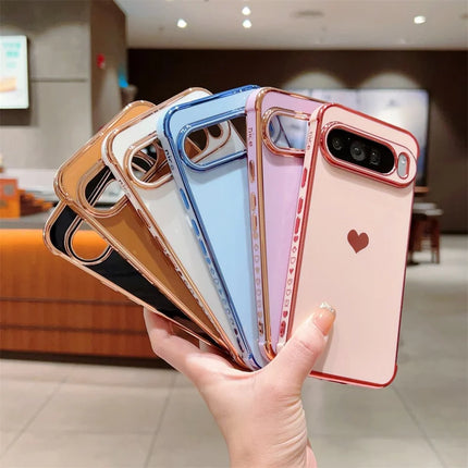 For Google Pixel 9 Pro XL Case TPU Phone Back Cover Electroplating Heart Pattern