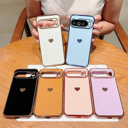 For Google Pixel 9 Pro XL Case TPU Phone Back Cover Electroplating Heart Pattern