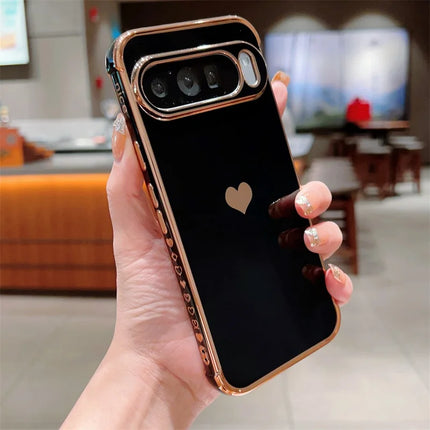 For Google Pixel 9 Pro XL Case TPU Phone Back Cover Electroplating Heart Pattern