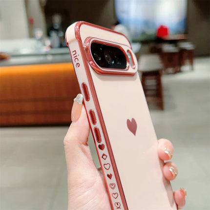For Google Pixel 9 Pro XL Case TPU Phone Back Cover Electroplating Heart Pattern