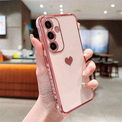 For Samsung Galaxy A55 5G Case TPU Phone Back Cover Electroplating Heart Pattern