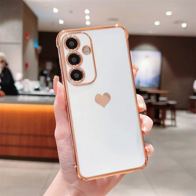 For Samsung Galaxy A55 5G Case TPU Phone Back Cover Electroplating Heart Pattern - Ivory White