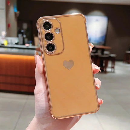 For Samsung Galaxy A55 5G Case TPU Phone Back Cover Electroplating Heart Pattern - Brown