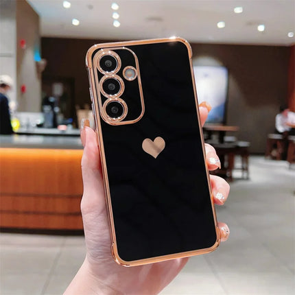 For Samsung Galaxy A55 5G Case TPU Phone Back Cover Electroplating Heart Pattern - Black