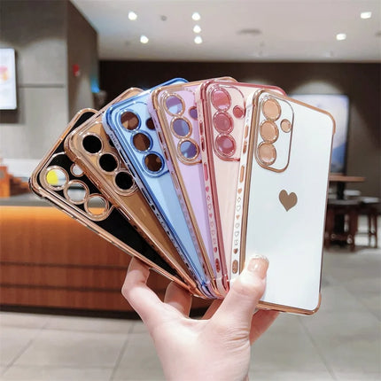 For Samsung Galaxy A55 5G Case TPU Phone Back Cover Electroplating Heart Pattern