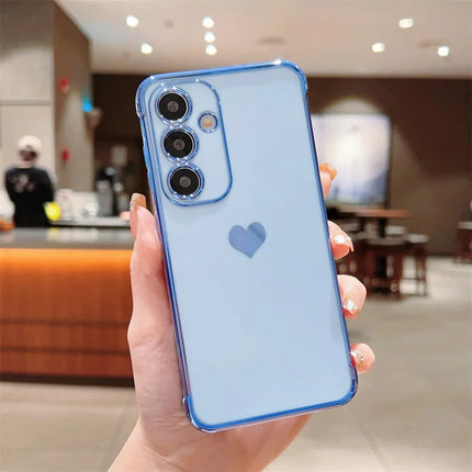 For Samsung Galaxy A16 5G / A16 4G Case TPU Phone Back Cover Electroplating Heart Pattern - Blue
