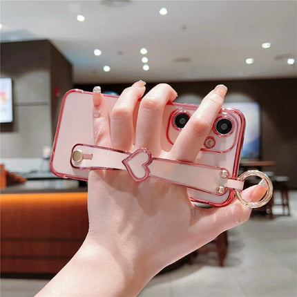 For Samsung Galaxy A55 5G Case Electroplated Heart Pattern TPU Phone Back Cover with Wristband Kickstand