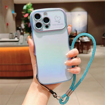 For iPhone 16 Pro Max Case with Strap TPU Phone Back Cover Dazzling Design Curly Shape Love Heart