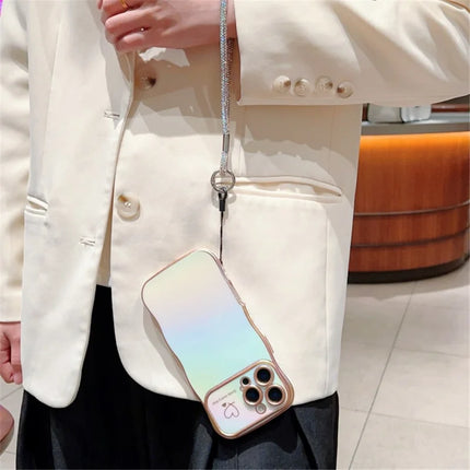 For iPhone 16 Pro Max Case with Strap TPU Phone Back Cover Dazzling Design Curly Shape Love Heart