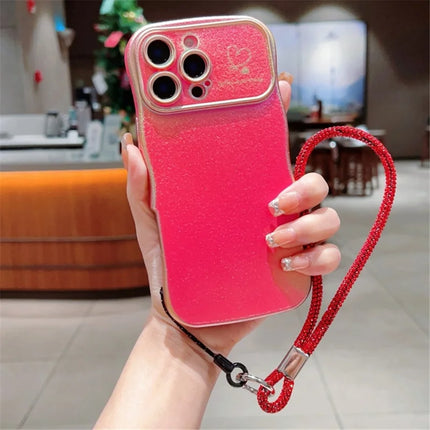 For iPhone 16 Pro Max Case with Strap TPU Phone Back Cover Dazzling Design Curly Shape Love Heart