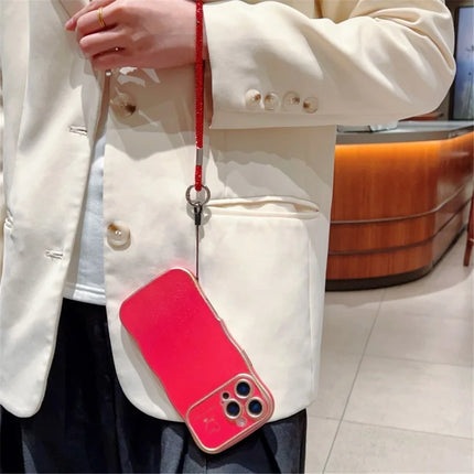 For iPhone 16 Pro Max Case with Strap TPU Phone Back Cover Dazzling Design Curly Shape Love Heart