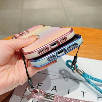 For iPhone 16 Pro Max Case with Strap TPU Phone Back Cover Dazzling Design Curly Shape Love Heart