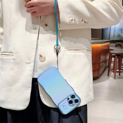 For iPhone 16 Pro Max Case with Strap TPU Phone Back Cover Dazzling Design Curly Shape Love Heart