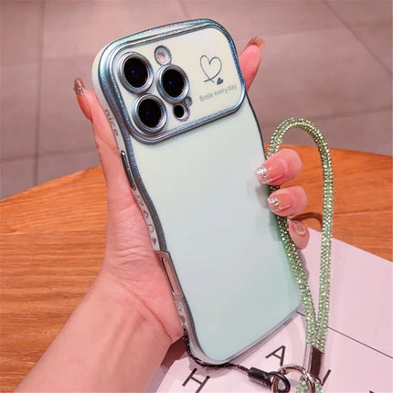 For iPhone 16 Pro Max Case with Strap TPU Phone Back Cover Dazzling Design Curly Shape Love Heart - Colorful White