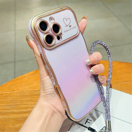 For iPhone 16 Pro Max Case with Strap TPU Phone Back Cover Dazzling Design Curly Shape Love Heart - Colorful Purple